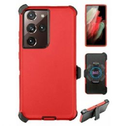 12 Wholesale Heavy Duty Armor Robot Case With Clip For Samsung Galaxy Note 20 In Red And Black