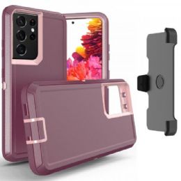 12 Wholesale Heavy Duty Armor Robot Case With Clip For Samsung Galaxy Note 20 Ultra In Burgandy Pink