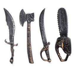 24 Wholesale Weapons Costume Plastic 4ast15-24in Axe/saw/cutlass/swordhangtag