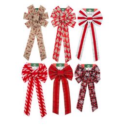 24 Pieces Bow 10x22in 6ast 3 Glitter & 3 Velvet Striped Xmas Tcd - Bows & Ribbons