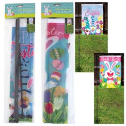 24 Wholesale Yard Sign Easter Flag Kit 2ast 10x14in W/31in K/d Pole Pbh