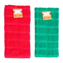 48 pieces Kitchen Towel Christmas Red & Green Peggable - Kitchen Towels