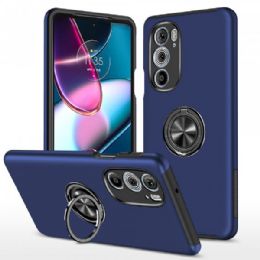 12 Wholesale Dual Layer Armor Hybrid Stand Ring Case For Motorola Edge Plus 2022 In Navy Blue