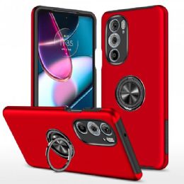 12 Wholesale Dual Layer Armor Hybrid Stand Ring Case For Motorola Edge Plus 2022 In Red
