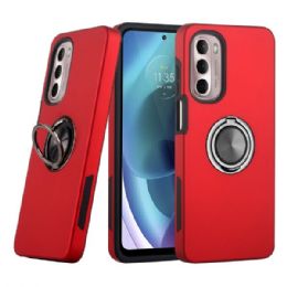 12 Wholesale Dual Layer Armor Hybrid Stand Ring Case For Motorola Moto G Stylus 4g 2022 In Red