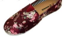 24 Pairs Women's Burgundy Floral Canvas Flats - Women's Footwear