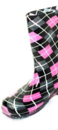 18 Pairs Kids Black Pink Checkered Vendetta Rainboots - Girls Boots
