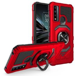 12 Wholesale Double Layer Tech Armor Rotating Cube Ring Holder Kickstand Magnetic Car Mount Plate Case In Red