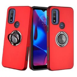 12 Wholesale Dual Layer Armor Hybrid Stand Ring Case For Motorola In Red