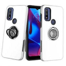 12 Wholesale Dual Layer Armor Hybrid Stand Ring Case For Motorola In White