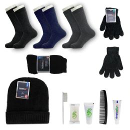 12 Wholesale 12 Set Wholesale Bundle For Personal Use, Homeless, Charity, And Travel - Bulk Case Of 12 Pairs Of Socks, 12 Pairs Of Gloves, 12 Hygiene Kits, 12 Beanies