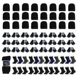 24 of 24 Set Wholesale Bundle For Personal Use, Homeless, Charity, And Travel - Bulk Case Of 24 Beanies, 24 Pairs Of Gloves, 24 Pairs Of Socks