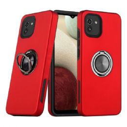 12 Wholesale Dual Layer Armor Hybrid Stand Ring Case For Samsung Galaxy A03 In Red