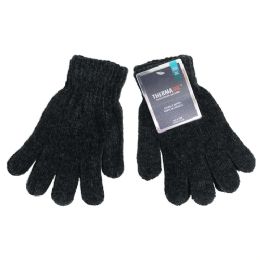 96 Pairs Unisex Wholesale Chenille Gloves In Black - Winter Gloves