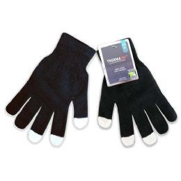 96 Bulk Unisex Wholesale Chenille Touch Screen Gloves In Black