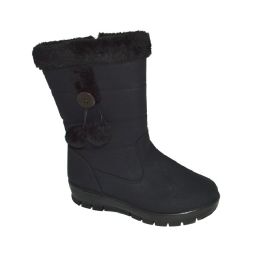 12 Wholesale Women Comfortable Winter Boots Color Black Size Assorted