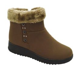 12 Wholesale Women Comfortable Ankle Winter Boots With Fur Lining Color Brown Size 7-11