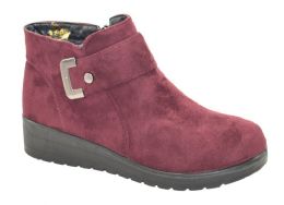 12 Wholesale Woman Comfortable Ankle Boots Color Wine Size 5-10