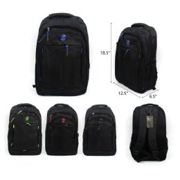 24 Pieces 18.5" Backpack Black With Colors - Backpacks 18" or Larger
