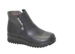 12 Wholesale Woman Comfortable Leather Ankle Boots Color Black Size 5-10