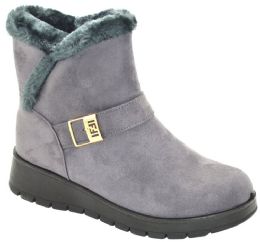 12 Wholesale Women Comfortable Ankle Winter Boots With Fur Lining Color Grey Size 5-10