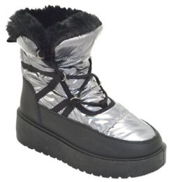 12 Wholesale Snow Boots For Women With Platforms, Comfortable Winter Boots Color Silver Size 5-10