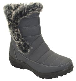12 Bulk Women Comfortable Winter Boots With Fur Lining Color Grey Size 7-11