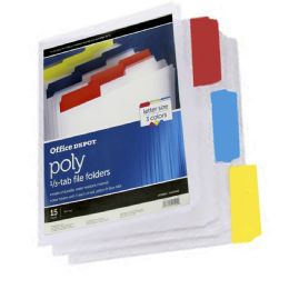 6 Bulk Poly 1/3 Tab File Folders, 15ct, Assorted Colors
