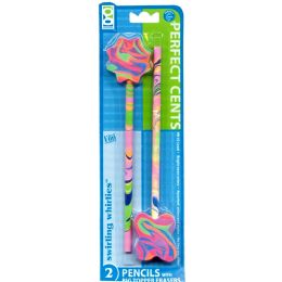 48 Packs Swirling Whirlies 2pk. With Big Topper Erasers - Pencils