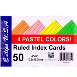 60 Wholesale Index Cards 4x6 Ruled - Pastel Colors 50ct