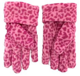 72 Bulk Girls Printed Fleece Gloves
