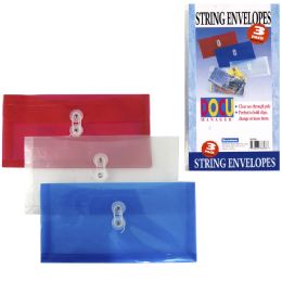 72 Wholesale Beautone String Poly Envelopes, 3pk. Assorted Colors