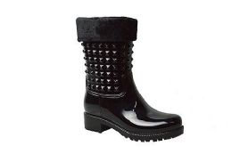 12 Pieces Womens Rain Boots Lightweight With Fur Lining Color Black Size 5-10 - Women's Boots