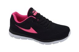 12 Wholesale Womens Air Cushion Sport Running Shoes Casual Athletic Tennis Sneakers In Black / Fuchsia Size 5-10