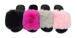 36 Pieces Women Faux Fox Fur Furry Slides Fluffy Slippers Assorted Size And Color - Women's Slippers