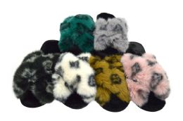 12 of Women Faux Fox Fur Furry Slides Fluffy Slippers Assorted Size And Color