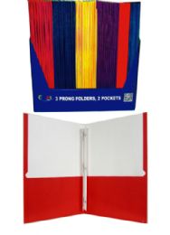100 of 2 Pocket Folders - Assorted Colors, 3 Prong