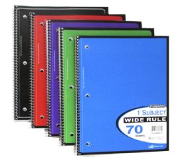 24 Packs 1 Subject Spiral Notebook - 70 Sheets, Wide Ruled, 5 Colors - Note Books & Writing Pads