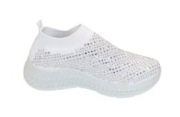 12 Wholesale Womens Sneakers Breathable Trainers Fashion Rhinestone Mesh Running Shoes Slip On Lightweight Comfortable In White