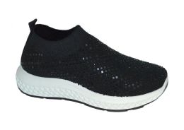 12 Wholesale Womens Sneakers Breathable Trainers Fashion Rhinestone Mesh Running Shoes Slip On Lightweight Comfortable In Black
