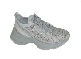 12 Wholesale Women's Sneakers, Breathable, Fashion Rhinestones, Light And Comfortable Shoes In Grey Assorted Size