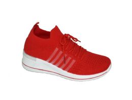 12 Wholesale Women's Sneakers, Breathable, Comfortable Shoes In Red Assorted Size