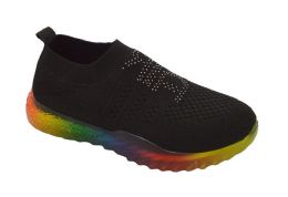 12 Wholesale Women's Sneakers, Breathable, Running Shoes,comfortable Shoes In Black Assorted Size