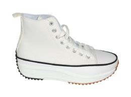 12 of Womens Mid Top Canvas Lace Up Sneakers In White