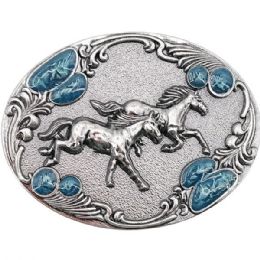 12 of Design Running Horses Turquoise Beads Belt Buckle