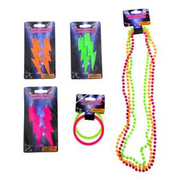48 Wholesale Jewelry Accessories Neon 3ast Earring/3pc Beads/3pc Bracelet Neon Pink/grn/orange