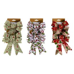 36 Pieces Bow 2pk 5.5x8 3ast Christmas Prints Fabric Covered Pvc Xmas Tcd - Bows & Ribbons