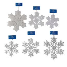 36 pieces Ornament Snowflake 3ast Sizes In 2 Finishes 8.27/10.24/12.2in Blue Snow Header - Christmas Ornament