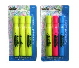 48 Wholesale Highlighters 3 Count Broad Chisel Tip