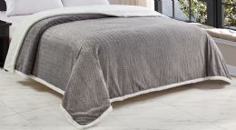 4 Wholesale Heavy And Plush Chevron Braided Queen Size Microplush Jacquard Blanket With Sherpa Backing In Grey